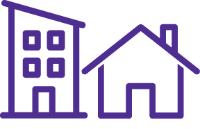 Purple icon of a simple apartment building