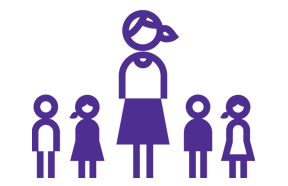purple icon of a family with one parent and three children