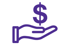 purple icon showing a hand held out, with a dollar sign hovering above its palm