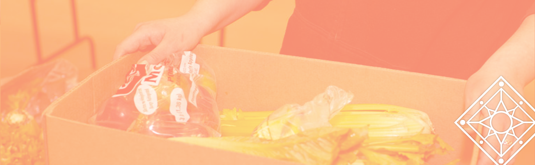 TBDSSAB Food Security Fund header - Close up of a cardboard box filled with fresh produce and foods